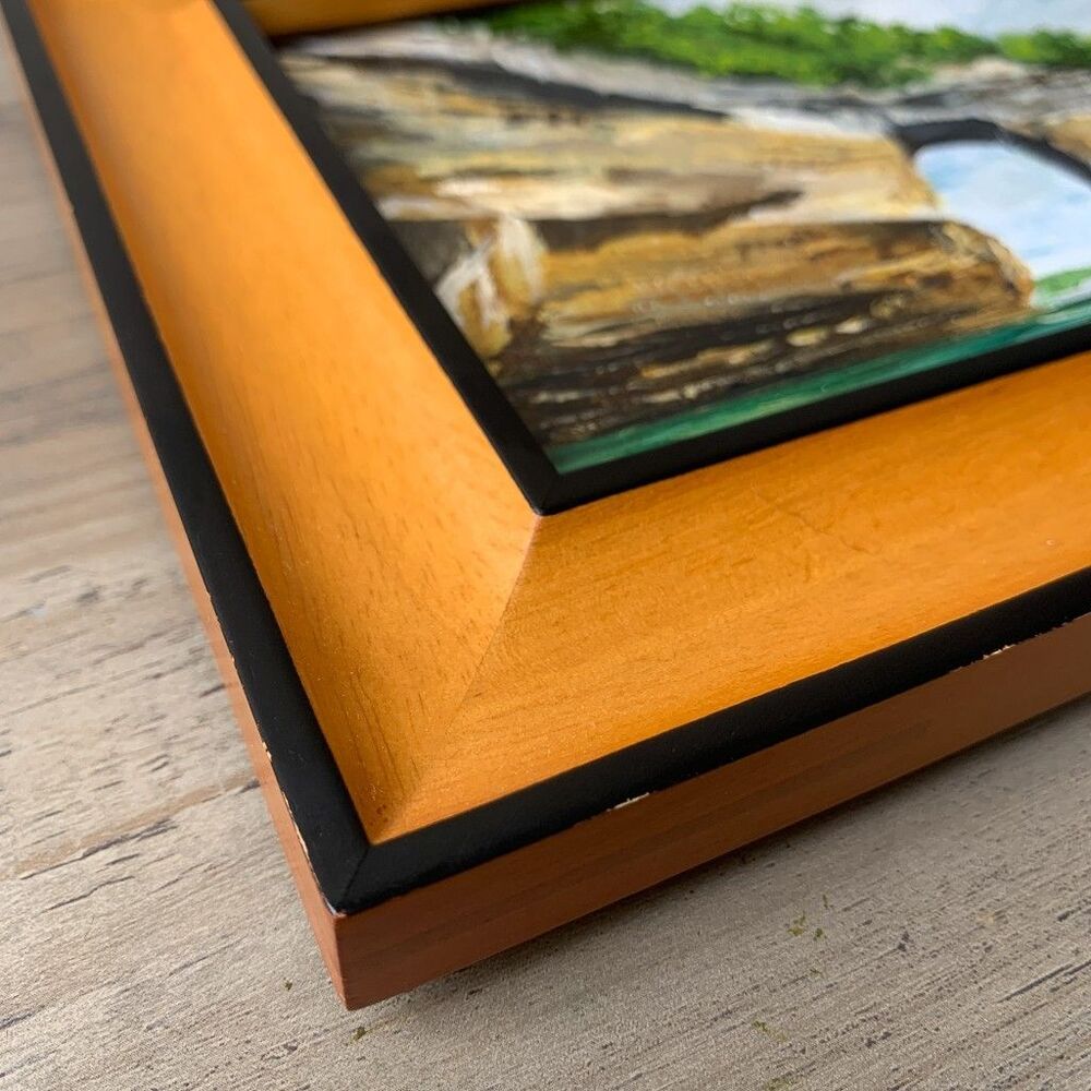 Framed Original Oil Painting Michigan Pictured Rocks Great Lakes 7.5x9.5" Signed - Picture 3 of 4
